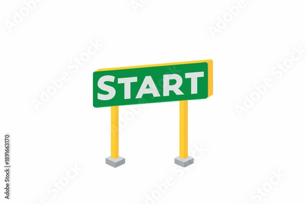 Obraz A green start sign with yellow posts and grey bases is displayed