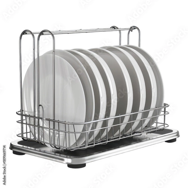 Obraz Dish rack with clean plates ready for drying
