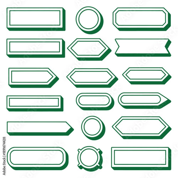 Obraz Green label shapes with shadows vector set