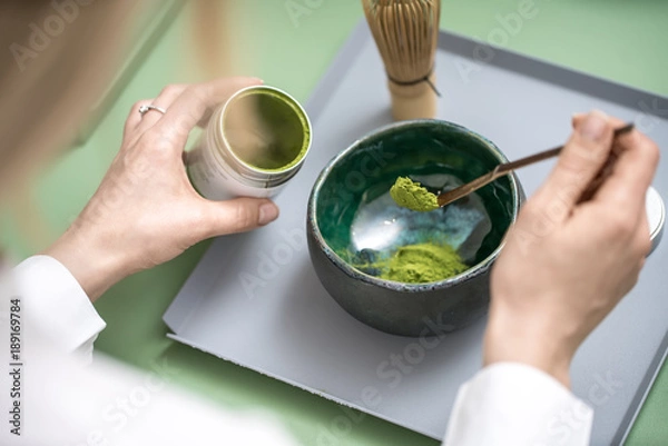 Obraz Making of green matcha tea