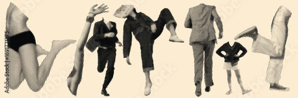 Obraz Haftoon Effect Human Motion Halftone Illustration