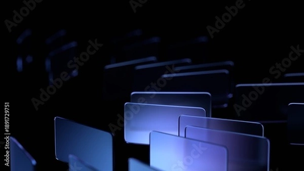 Obraz Glass objects are arranged in a structure on a black background, 3d render	