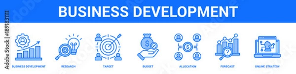 Fototapeta Business Development web banner icon set collection solid style.