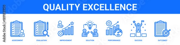 Fototapeta Quality Excellence web banner icon set collection solid style.