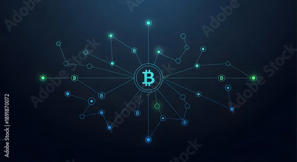 Obraz Bitcoin Blockchain Network – Digital Cryptocurrency Technology Concept