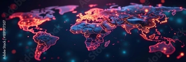 Obraz Interconnected nodes forming a global web, glowing lines, innovation, network