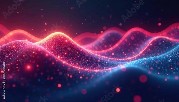 Obraz Intertwined luminous waves forming dynamic electromagnetic field patterns , violet, red