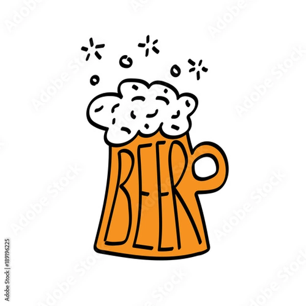 Fototapeta Mug of beer with foam and word Beer