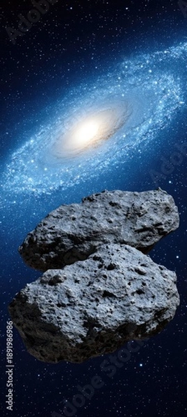Obraz Asteroids in Space with Galaxy Background.