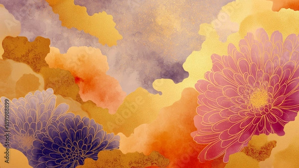 Obraz 繊細な対比が美しい高級和柄パターン、金彩のような華やかさを持ちつつ、上品で落ち着いた印象を与える和風素材。