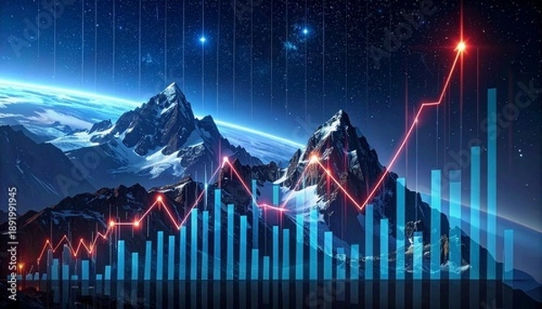 Obraz グラフと背景大きな山脈