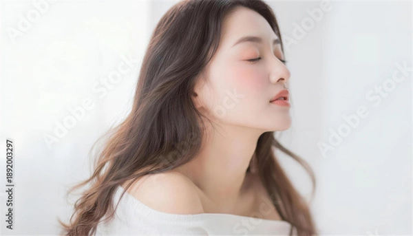 Obraz 目を閉じてリラックスする美しい日本人女性