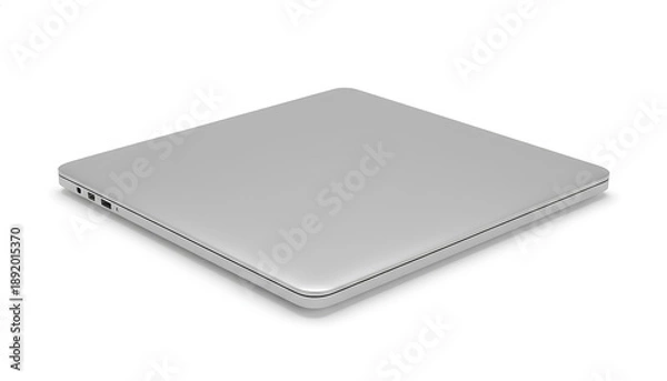 Obraz Sleek closed silver laptop computer isolated on white background with soft shadow