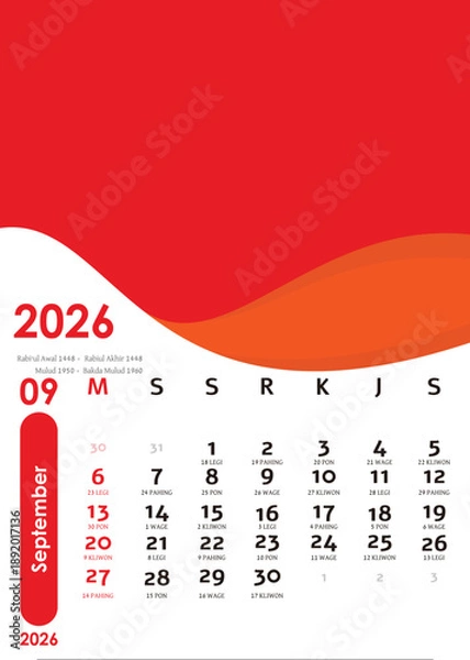 Obraz Calendar September 2026 design concept
