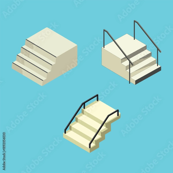 Obraz Isometric staircase with safety railing architectural vector design