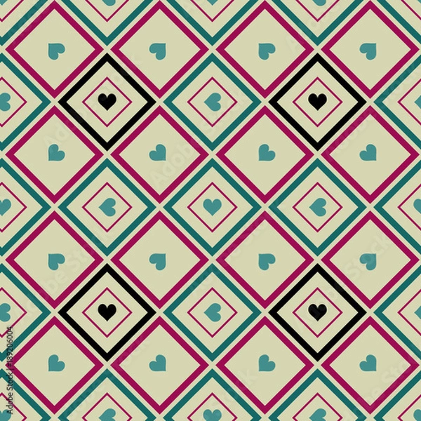 Fototapeta hearts pattern and squares in retro style