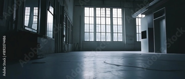 Fototapeta Empty industrial space with large windows