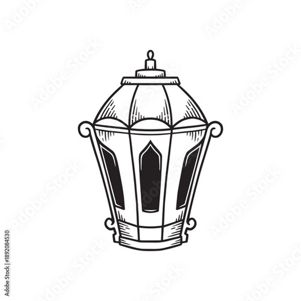 Obraz hand drawing islamic lantern black and white illustrations
