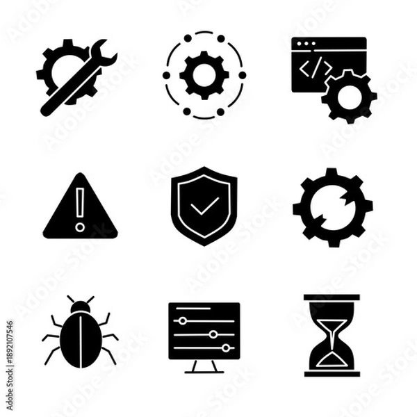 Obraz Black Technology Filled Icons for Software System and UI Control