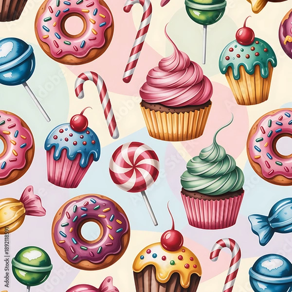 Fototapeta seamless pattern with cupcakes