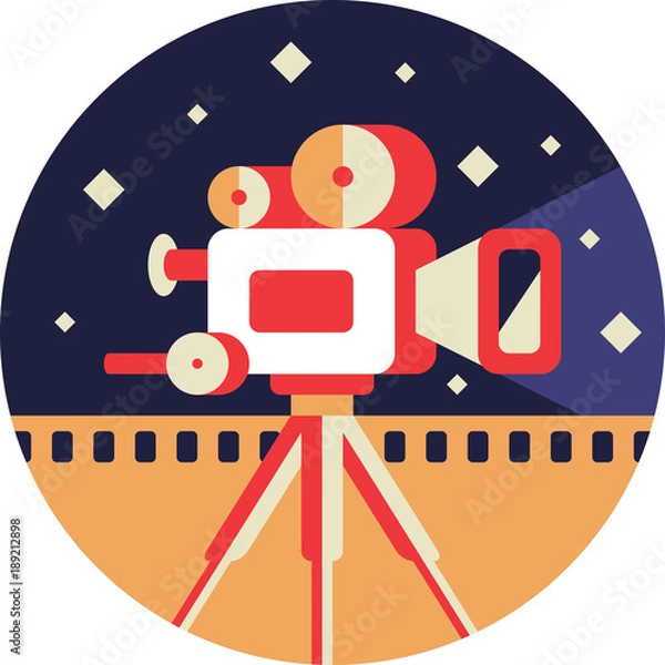 Obraz Movie Camera Icon in Flat Style
