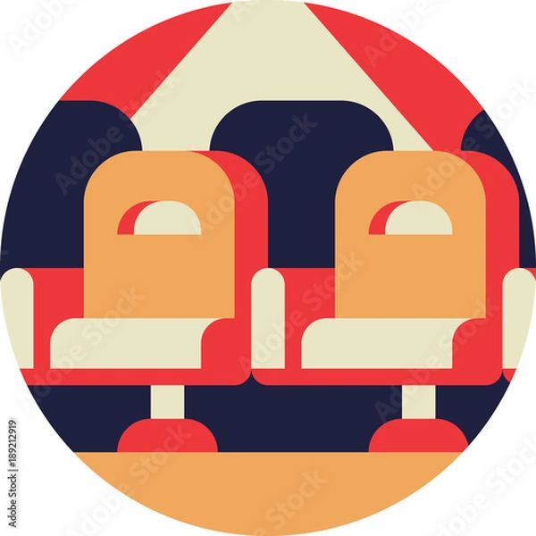Obraz Cinema Armchairs Row Icon in Flat Style