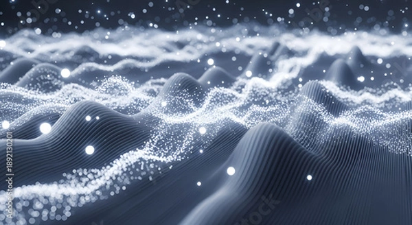 Obraz An abstract visualization of artificial intelligence data waves forming a futuristic digital landscape, representing data flow, machine learning, and advanced computing