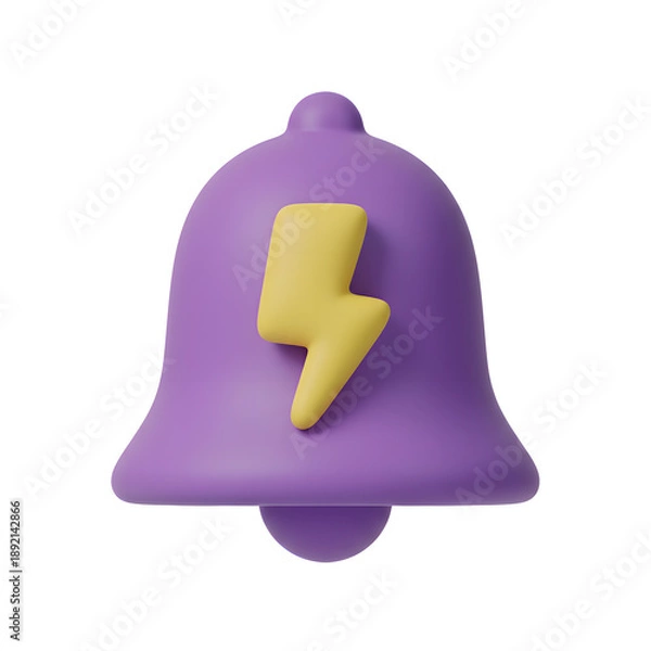 Obraz 3D Notification Bell with Thunder  Icon on a White Background