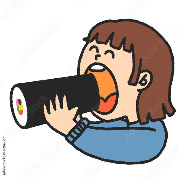 Obraz 恵方巻きを食べる女の子