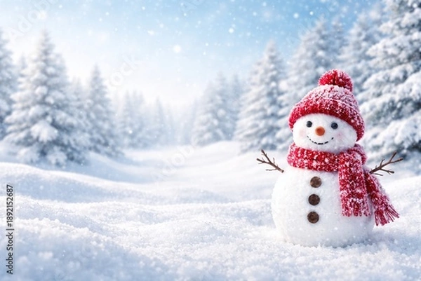 Obraz 雪だるまと冬の風景