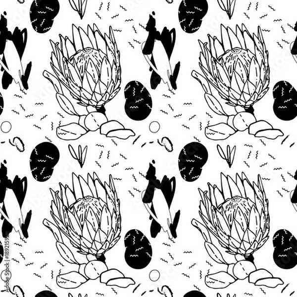 Fototapeta Abstract flowers pattern. Black and white flowers pattern.