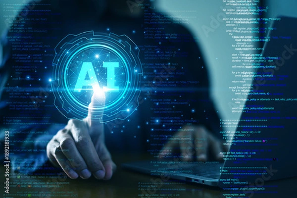 Obraz Programmer use AI technology to automate repetitive coding tasks and boost productivity.