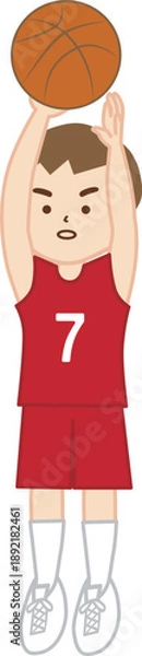 Obraz バスケットボールの試合でシュートをする男の子