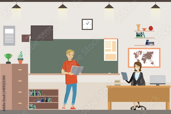 Fototapeta Cartoon School classroom interior