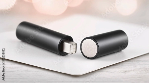 Obraz compact external storage device for data transfer next to a laptop