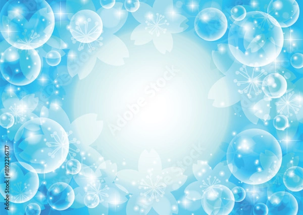 Obraz 桜シャボン背景、水色、かわいい、イラスト