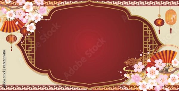 Obraz 中華風フレーム飾り　春の桜背景