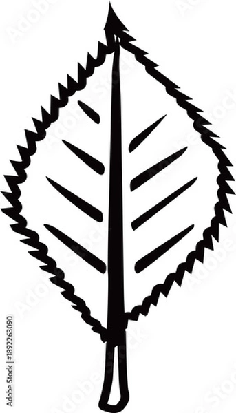 Obraz 葉脈のある葉のアウトライン白黒線画イラスト 透明背景