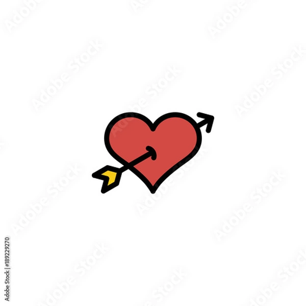 Obraz Outline heart with Cupid arrow icon isolated on white background. Line love pictogram. Amour sign. Valentines day symbol for website design, logo, ui. Editable stroke. Vector illustration. Eps10.