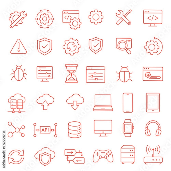 Obraz Red Technology Line Icons Set for Web UI and Software Design