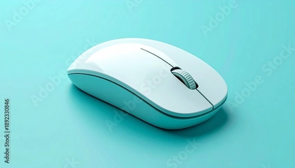 Obraz A white wireless pointing device sits centered on a light blue surface