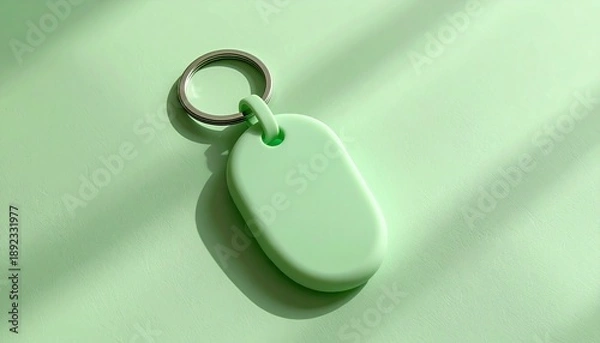 Obraz Soft green oval keychain, shadow, ring, on matching green surface