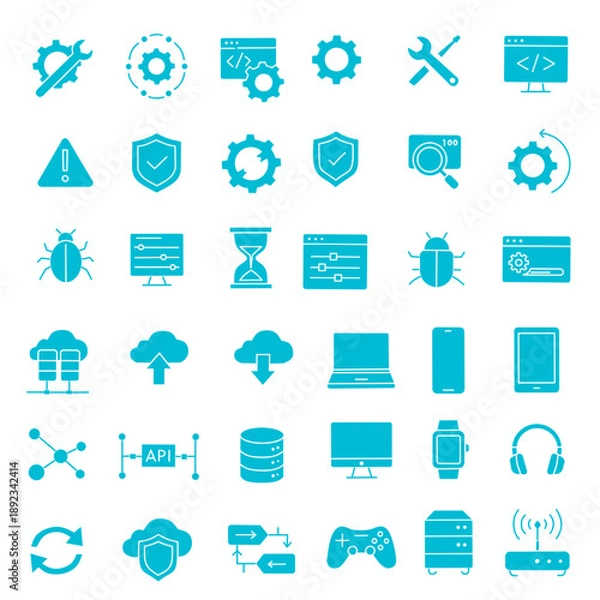 Obraz Blue Technology Icons Collection for App Interface and IT Projects