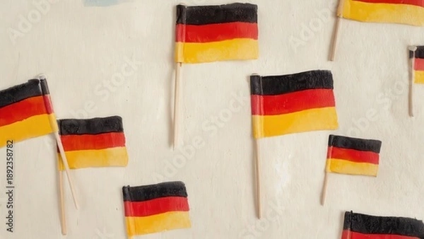 Obraz Small German flags scattered on light beige surface