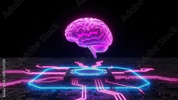 Fototapeta Glowing Brain Above Computer Chip