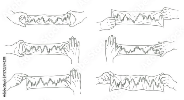 Fototapeta Hands Stretching Fabric with Zigzag Pattern.