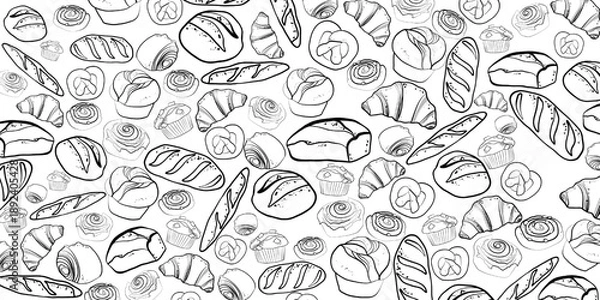 Obraz Bakery Bread and Pastry Set – Hand Drawn Vector Illustration