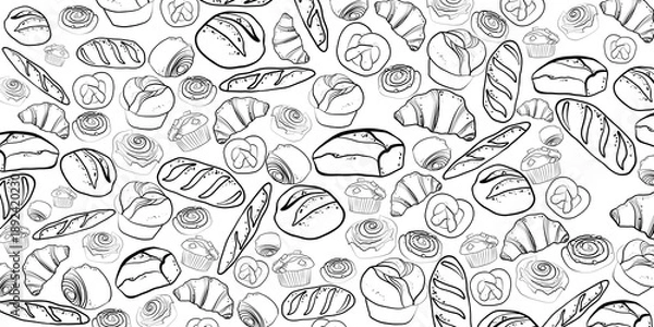 Obraz Bakery Bread and Pastry Set – Hand Drawn Vector Illustration