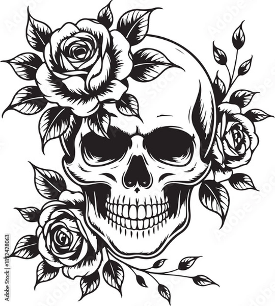 Obraz Floral Skull Tattoo Design Set