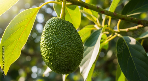 Fototapeta green avocado on tree